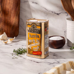 Filippo Berio oil glistening in a hot skillet, ideal for frying and high-heat cooking
