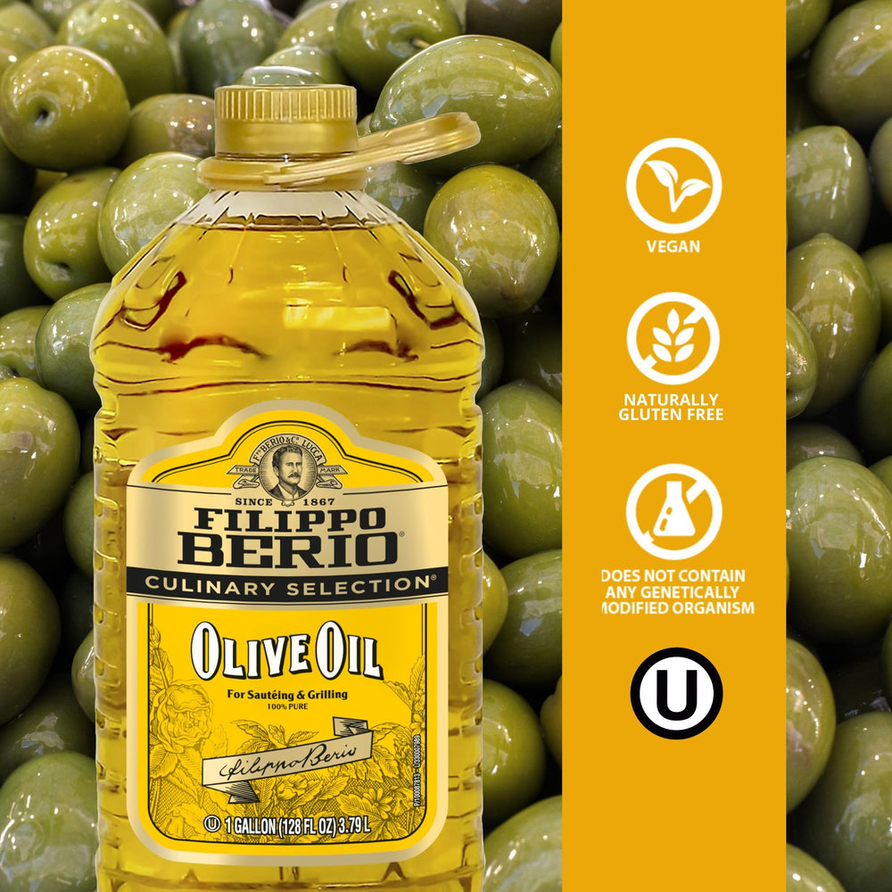 Filippo Berio being poured from the bottle into a pan demonstrating controlled pour benefit