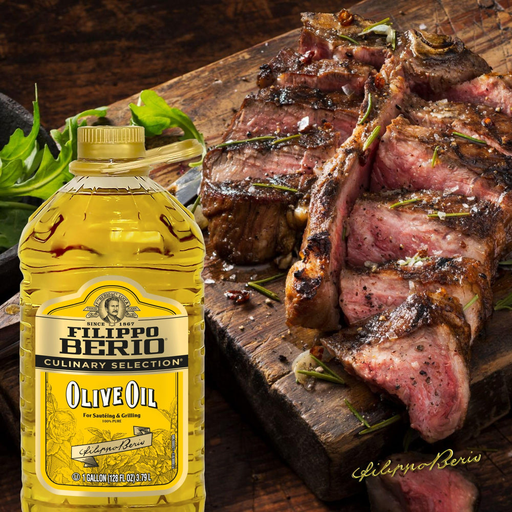 Filippo Berio oil used in a skillet frying vegetables showing reliable high-heat performance