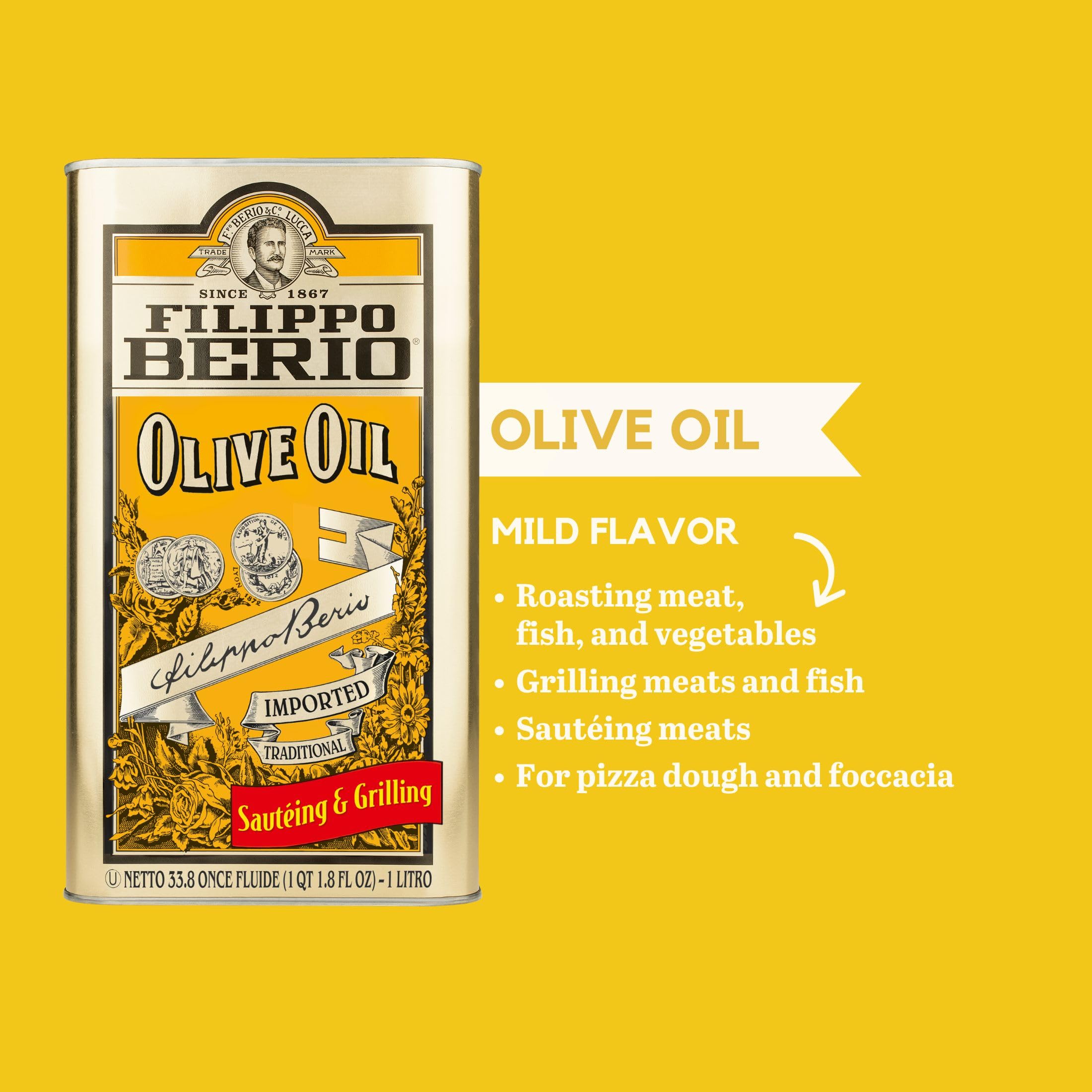 Filippo Berio tin side label close-up displaying kosher and ingredient information, clarifying quality