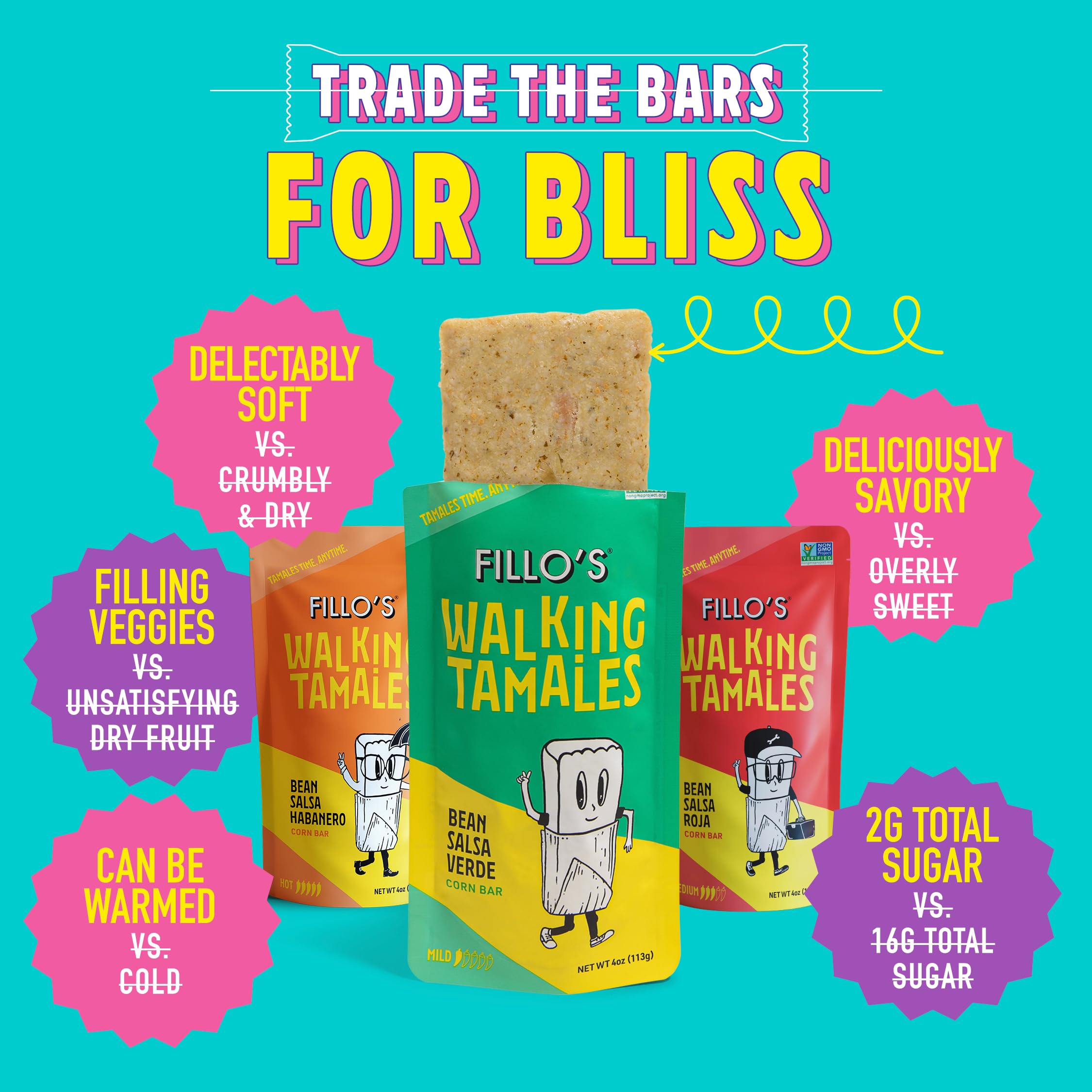 Fillo's microwave-safe pouch vented and reheated for quick warm snack