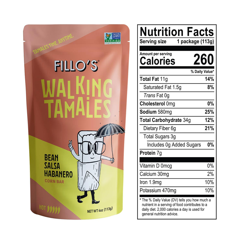 Hand holding a Fillo's tamal pouch to show size and portability for travel