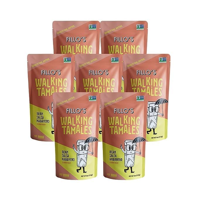Fillo's front packaging showing seven tamales and bold habanero branding, portable convenience