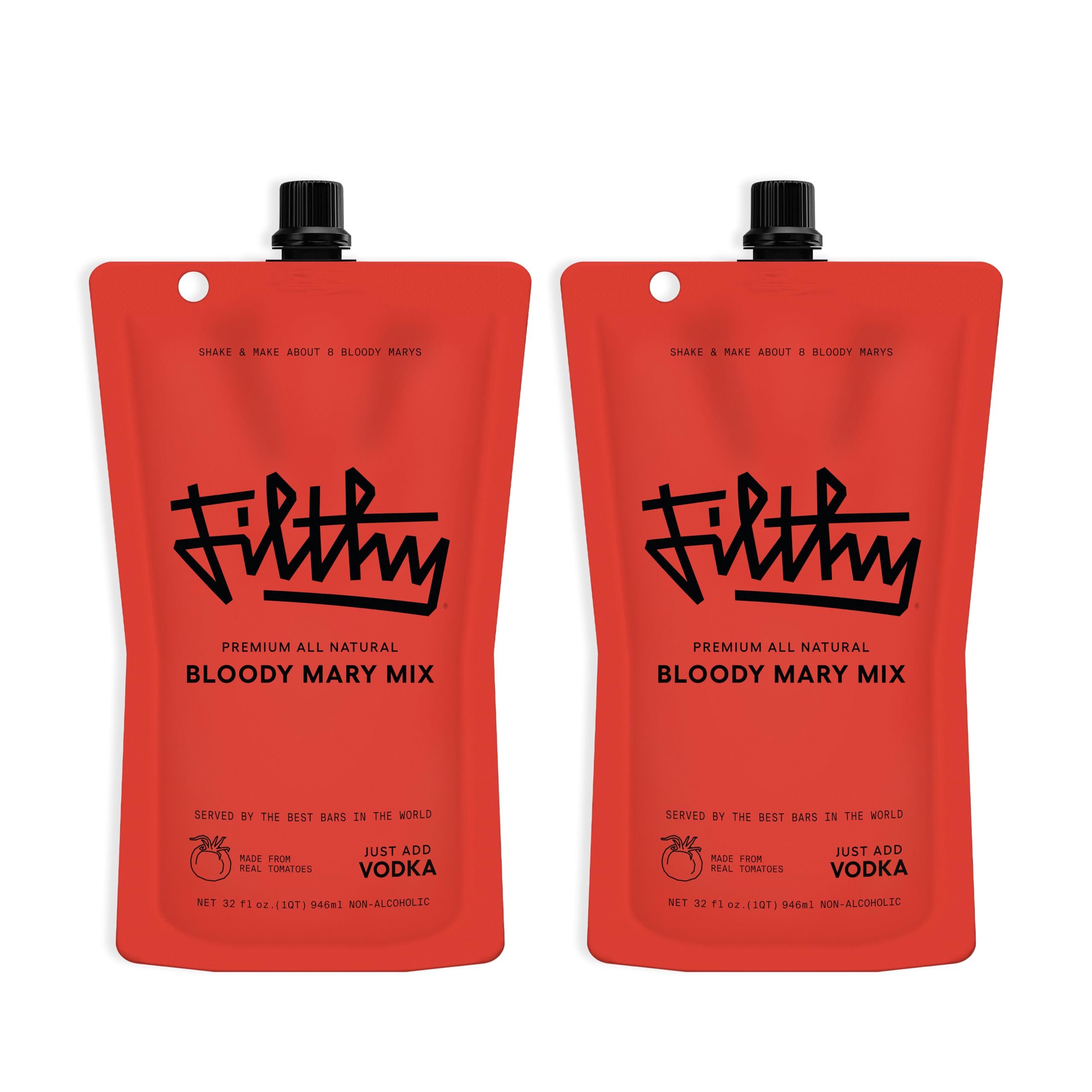 Filthy Food front pouch showing product branding and pour spout benefit