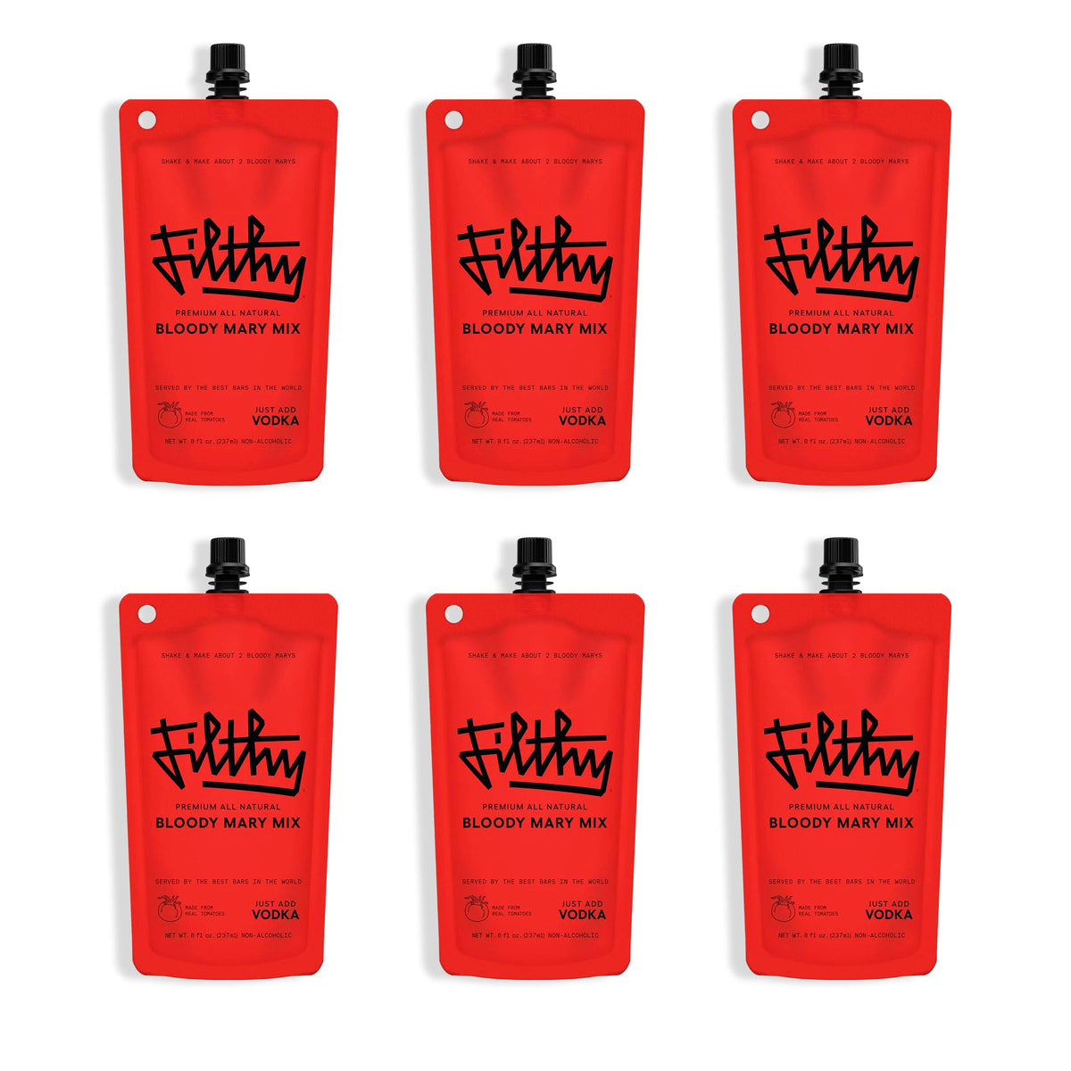 Filthy Food front pouch showing label and premium mixer benefit