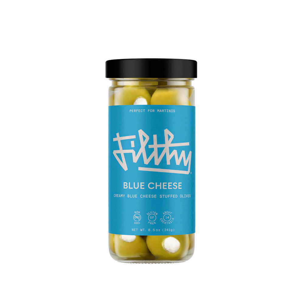 Filthy jar front packaging showing label and 8.5 oz size, elegant garnish benefit