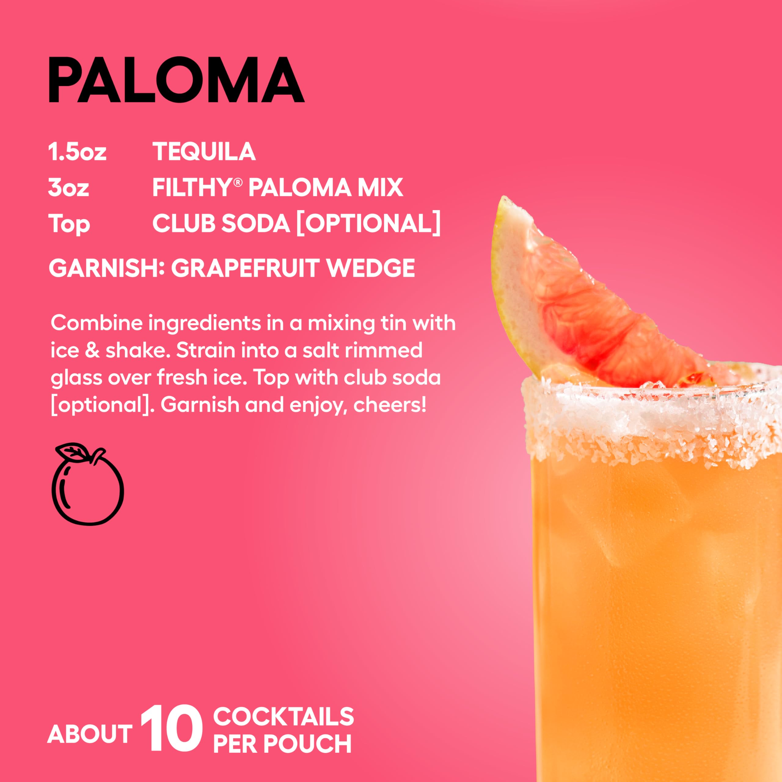 Filthy Food Paloma served in highball glass with garnish for refreshing presentation