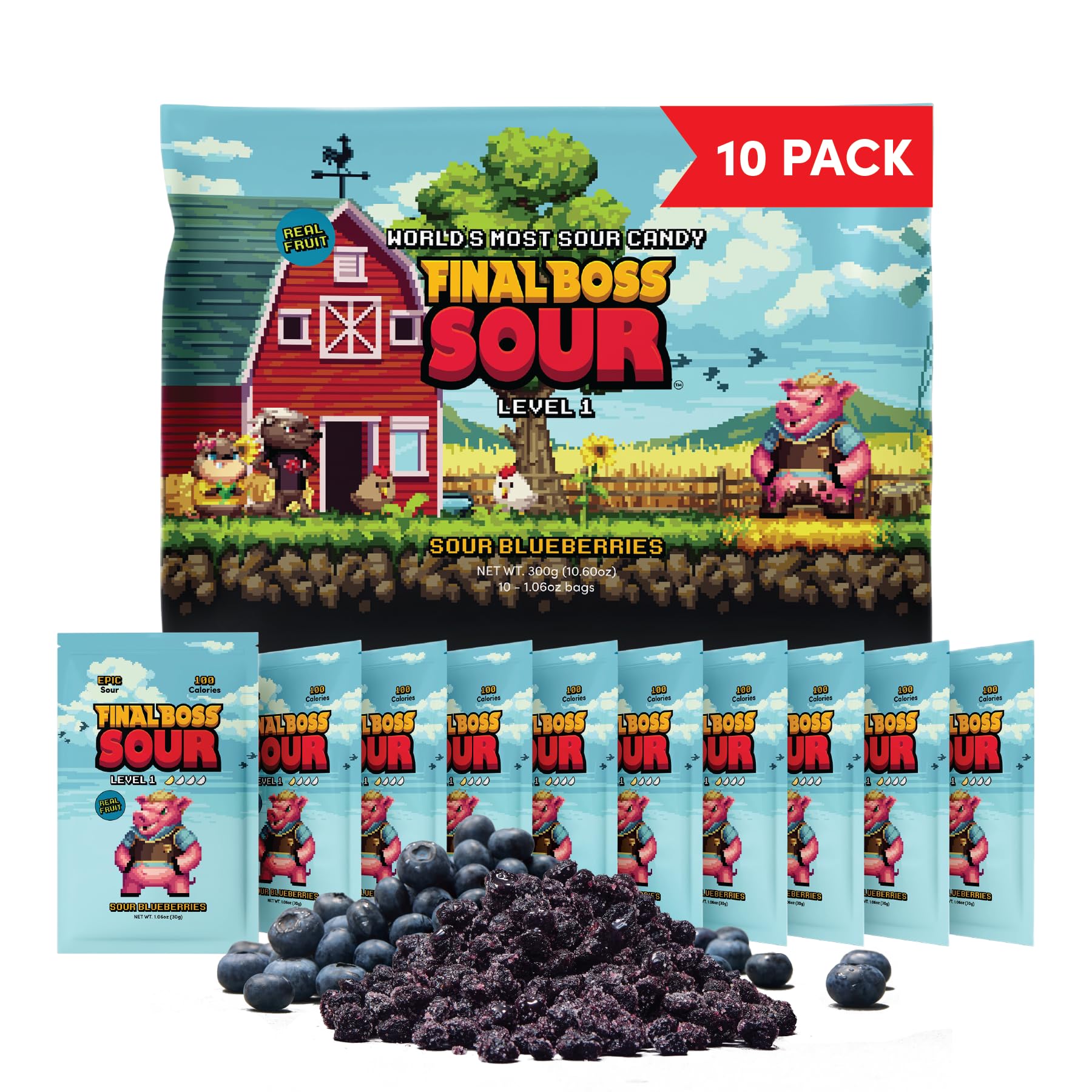 Final Boss front packaging showing blueberry pouches and easy grab-and-go benefit