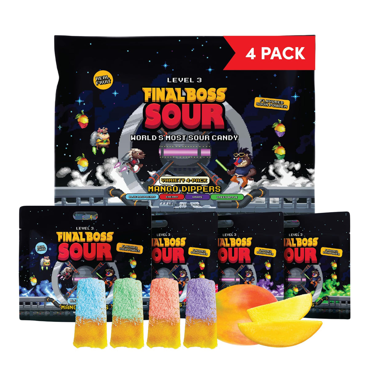 Final Boss front packaging showing variety pack and Level 3 sour benefit