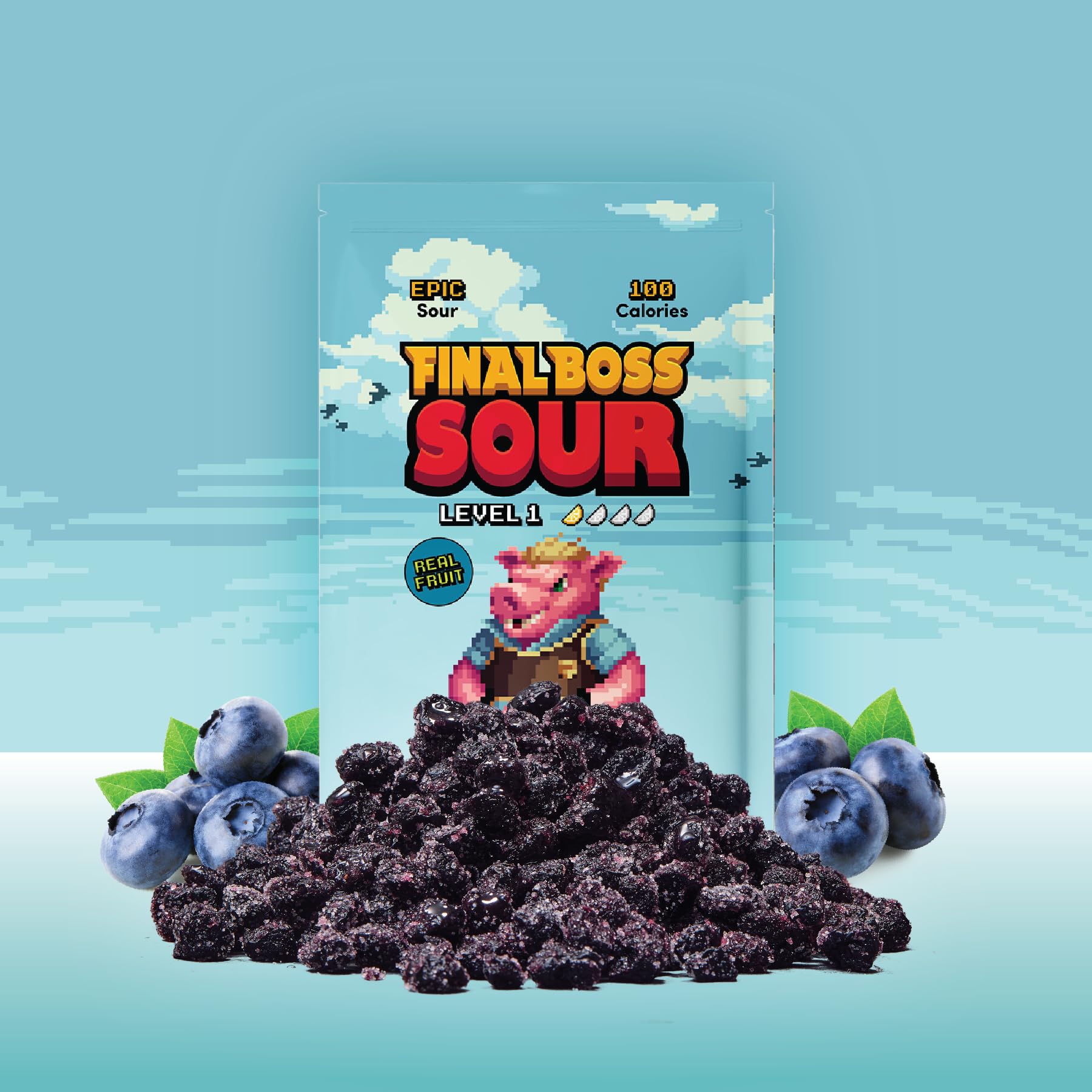 Final Boss pouch close-up showing chewy texture and natural fruit bite appeal