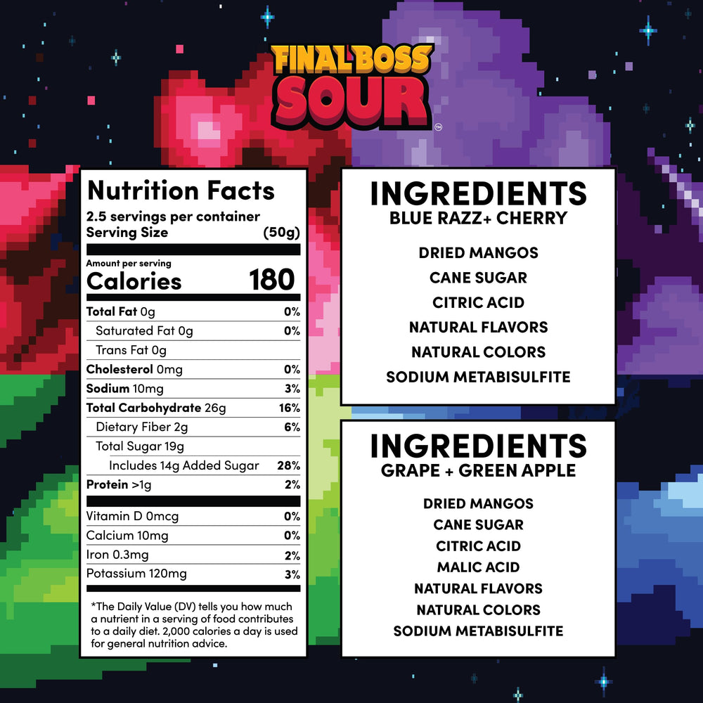 Final Boss sour powder packet open to show intense dip and convenience benefit