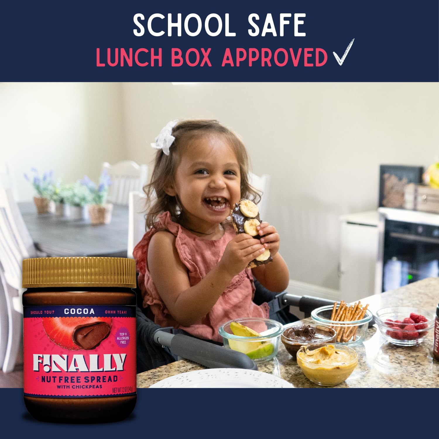 Finally spoon dipping into fruit bowl showing versatile, nut-free serving option