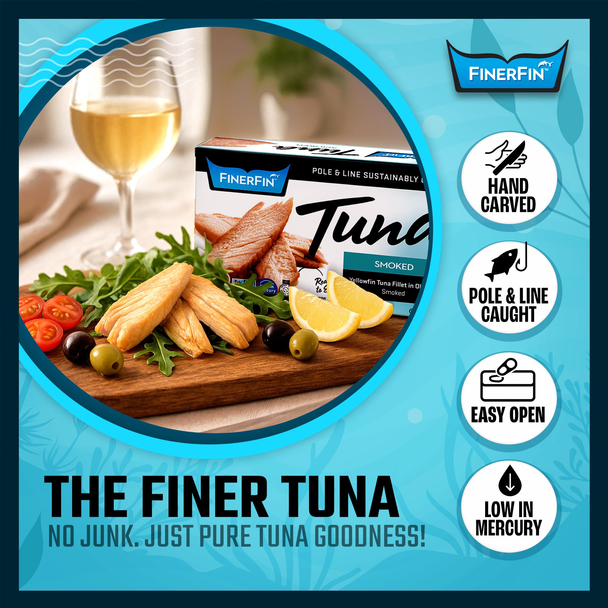 FinerFin close-up of tuna fillet texture showcasing flaky firmness and premium quality