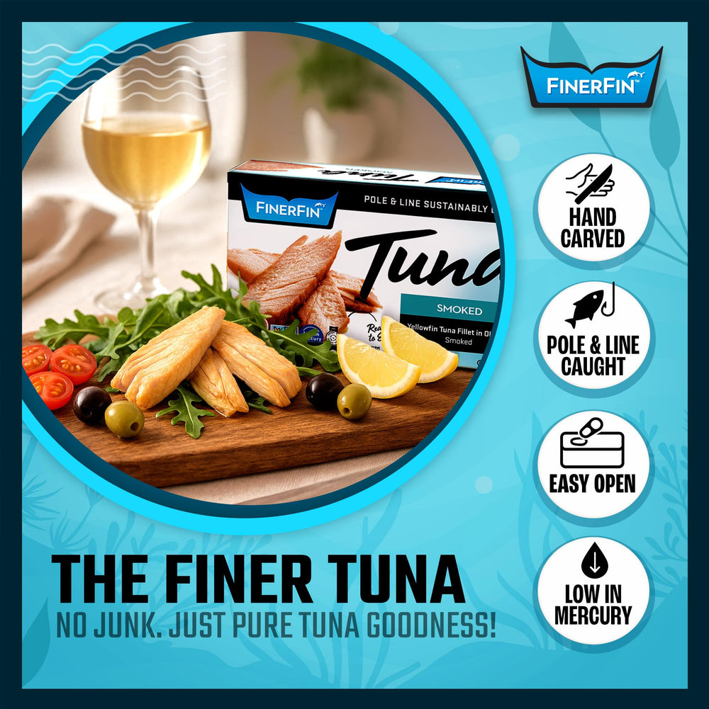 FinerFin close-up of tuna fillet texture showcasing flaky firmness and premium quality