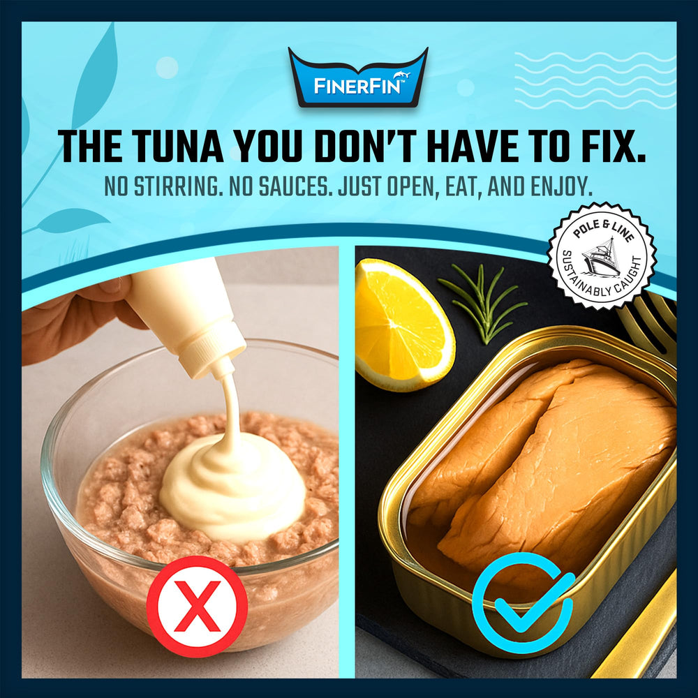 FinerFin label and certifications closeup showing Non-GMO and kosher assurances