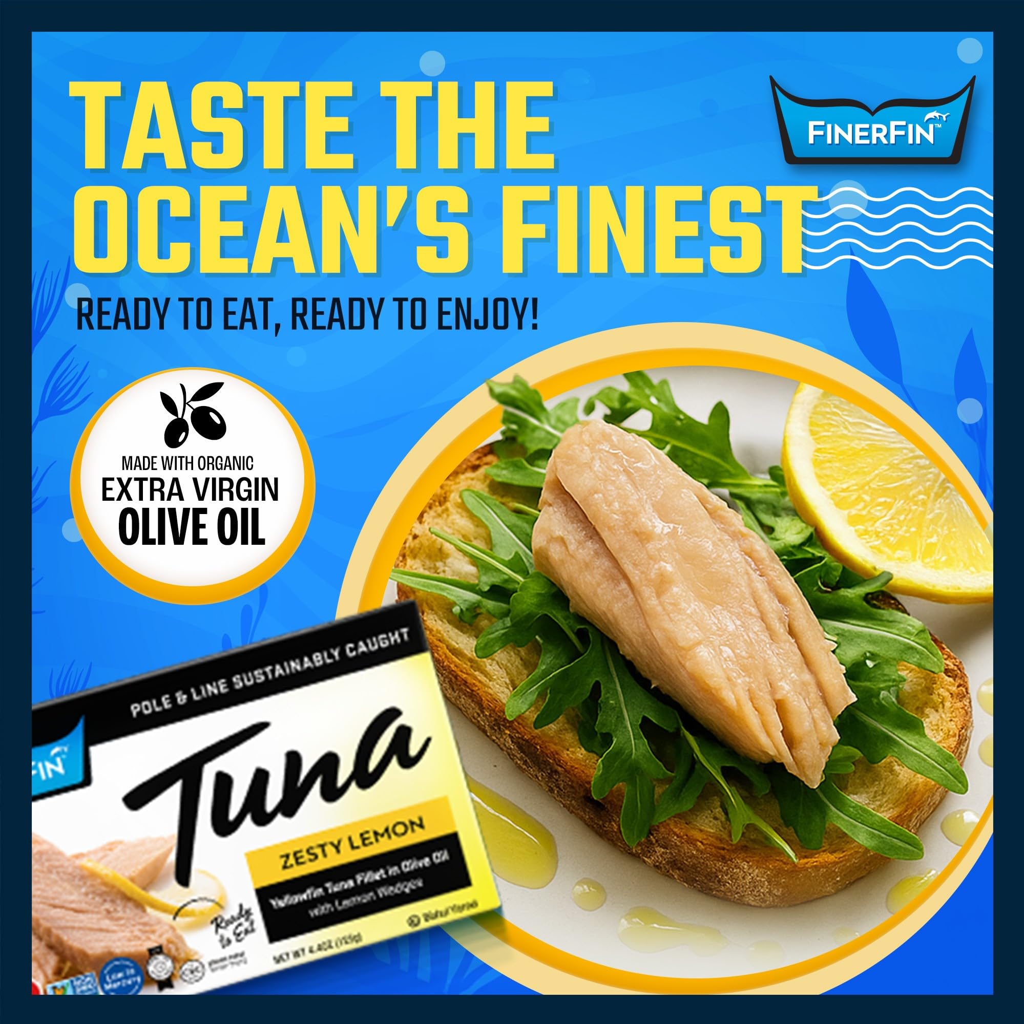FinerFin olive oil drizzle over fillet emphasizing rich mouthfeel