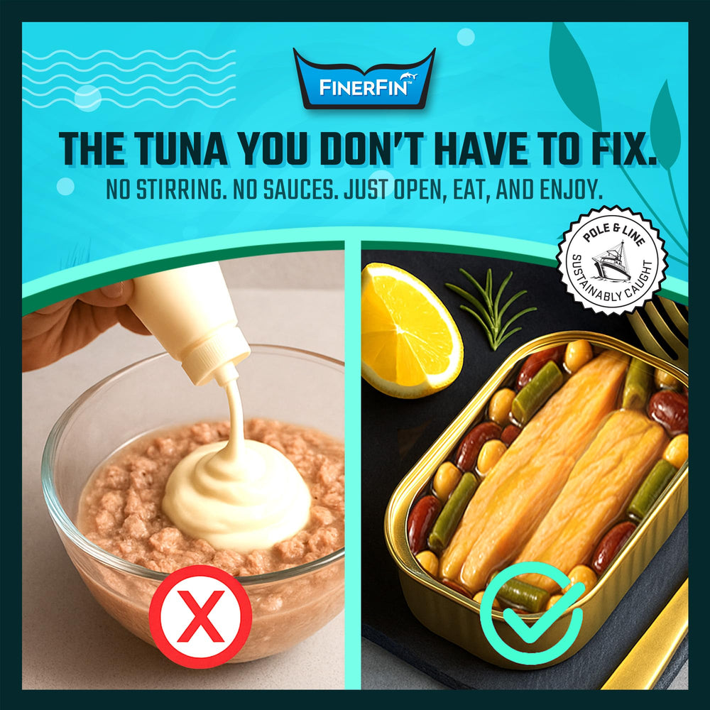 FinerFin served on mixed salad showcasing convenient protein boost and healthy option