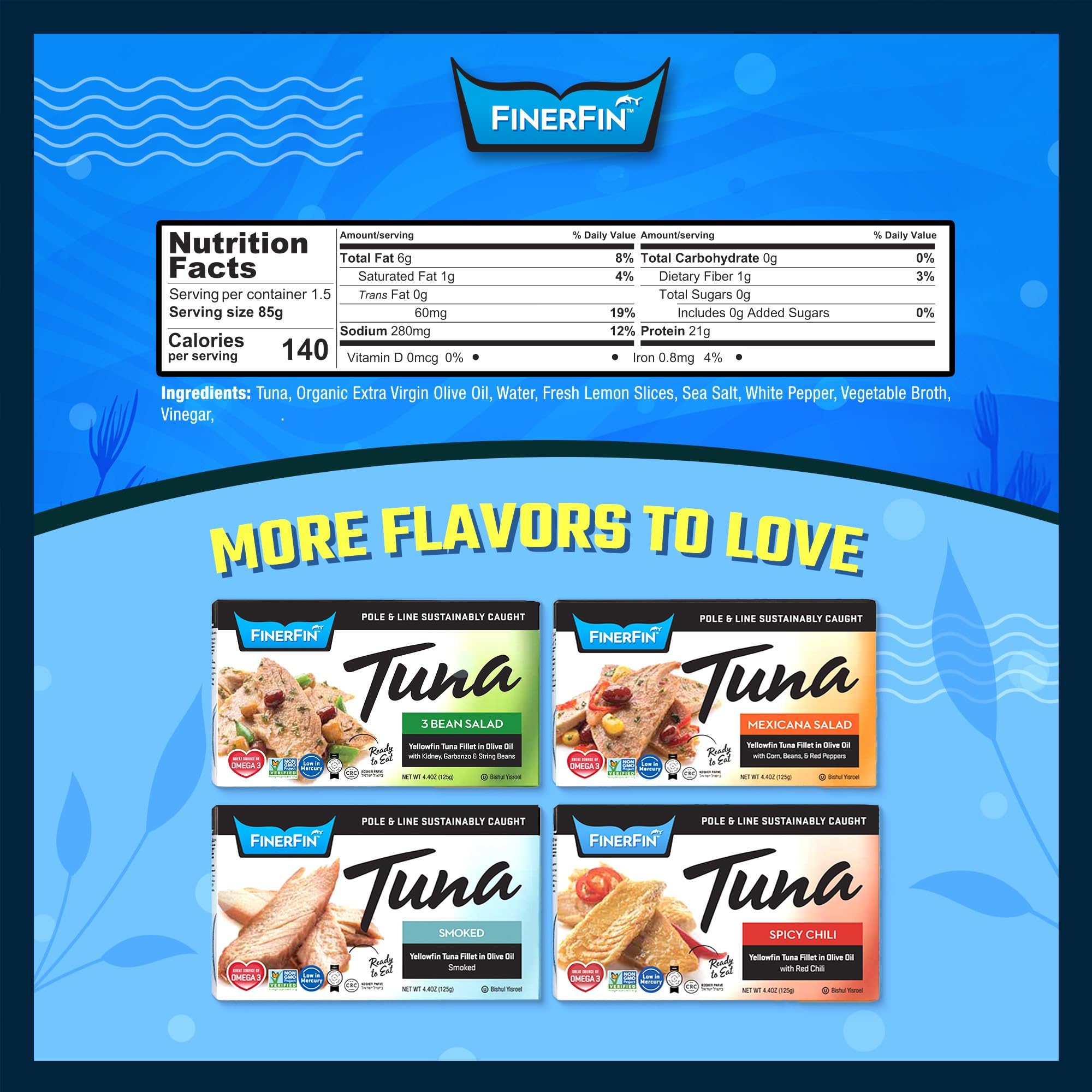 FinerFin six-pack arrangement in pantry indicating bulk convenience