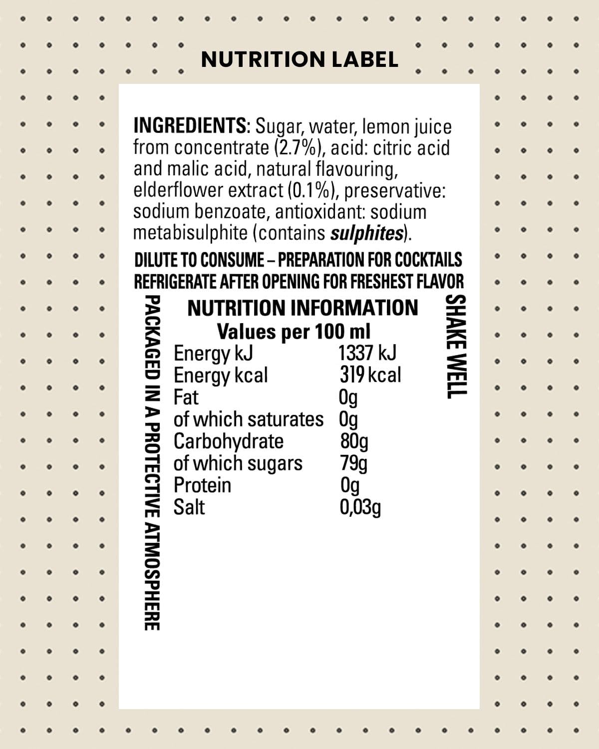 Finest Call label close-up showing Austrian elderflower origin and clear ingredient callout