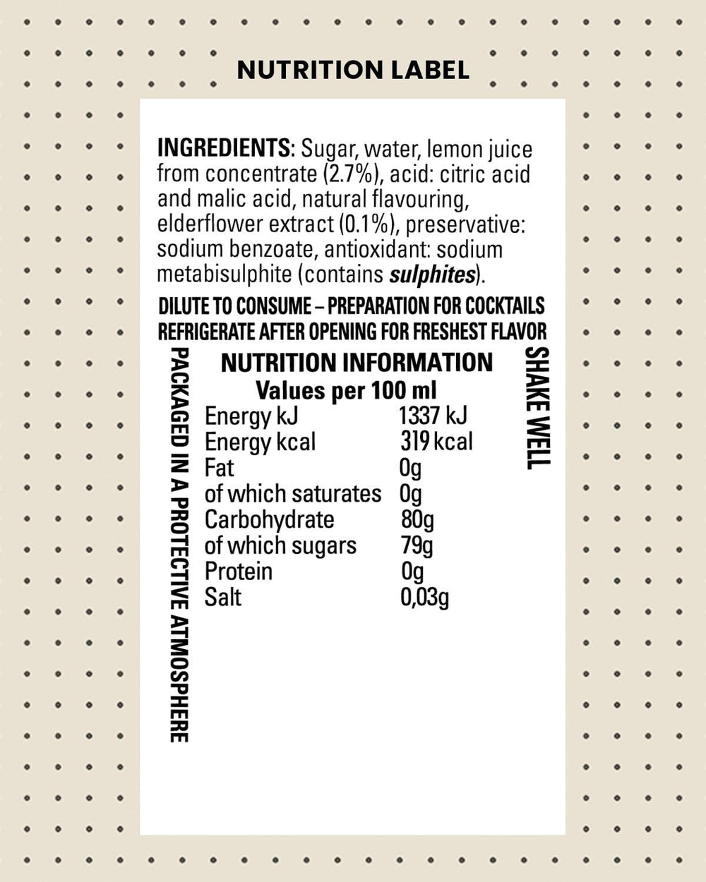 Finest Call label close-up showing Austrian elderflower origin and clear ingredient callout