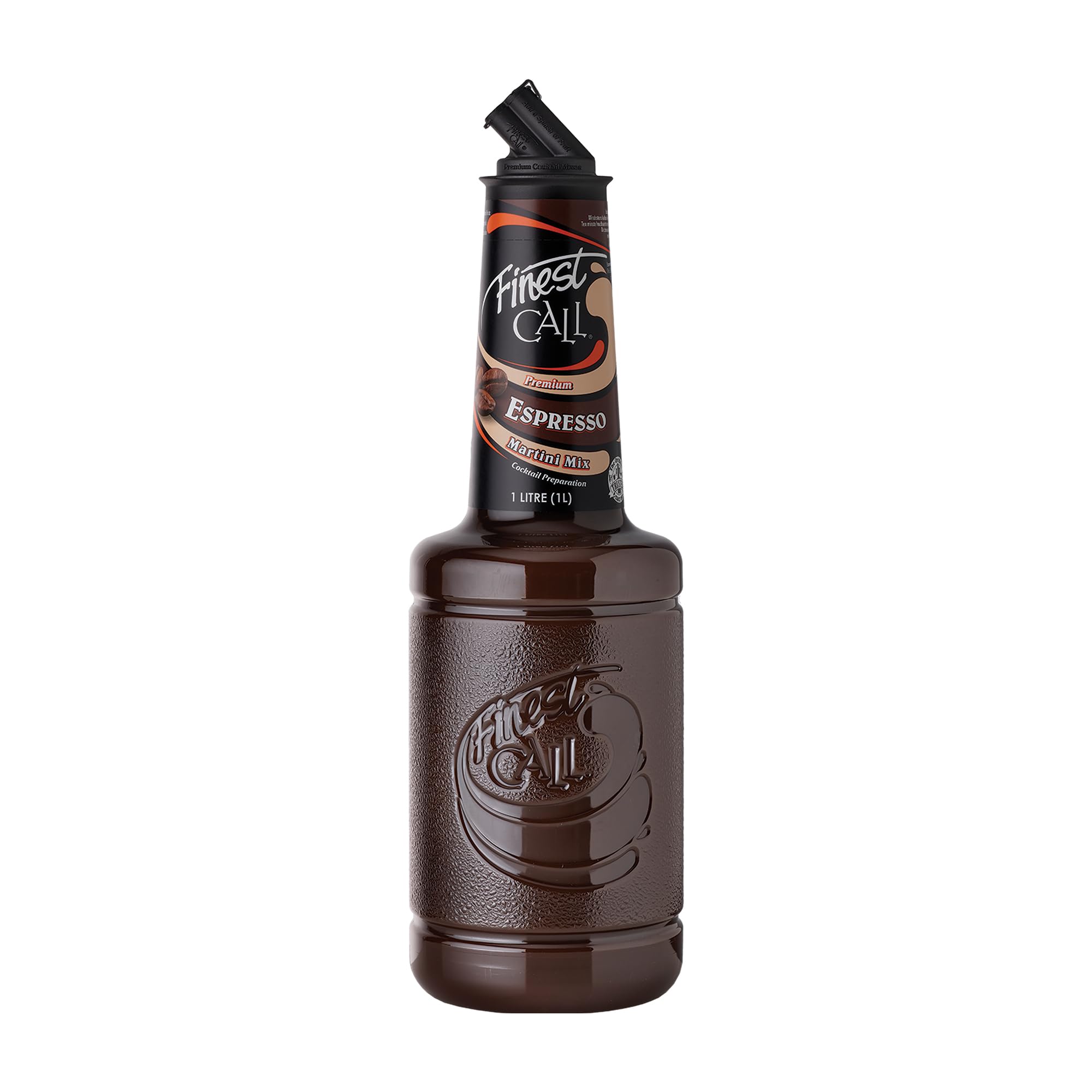 Finest Call front label showing 1L bottle and espresso flavor benefit