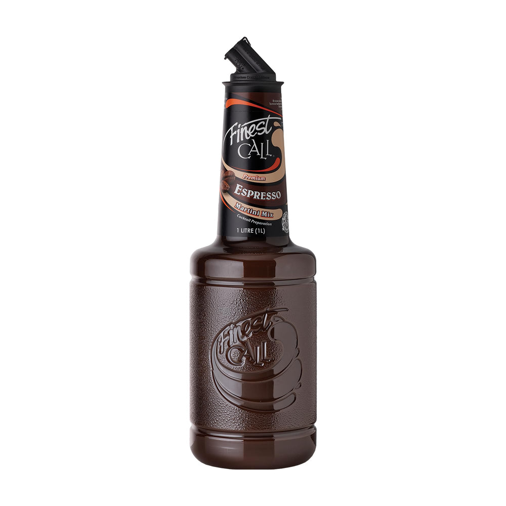 Finest Call front label showing 1L bottle and espresso flavor benefit