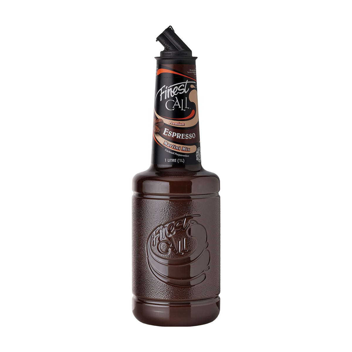 Finest Call front label showing 1L bottle and espresso flavor benefit