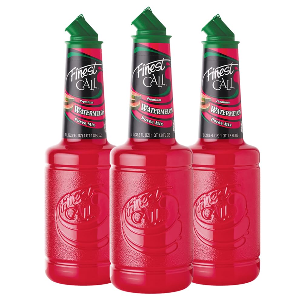 Finest Call bottle front view showing brand and watermelon puree, ideal for fast pouring
