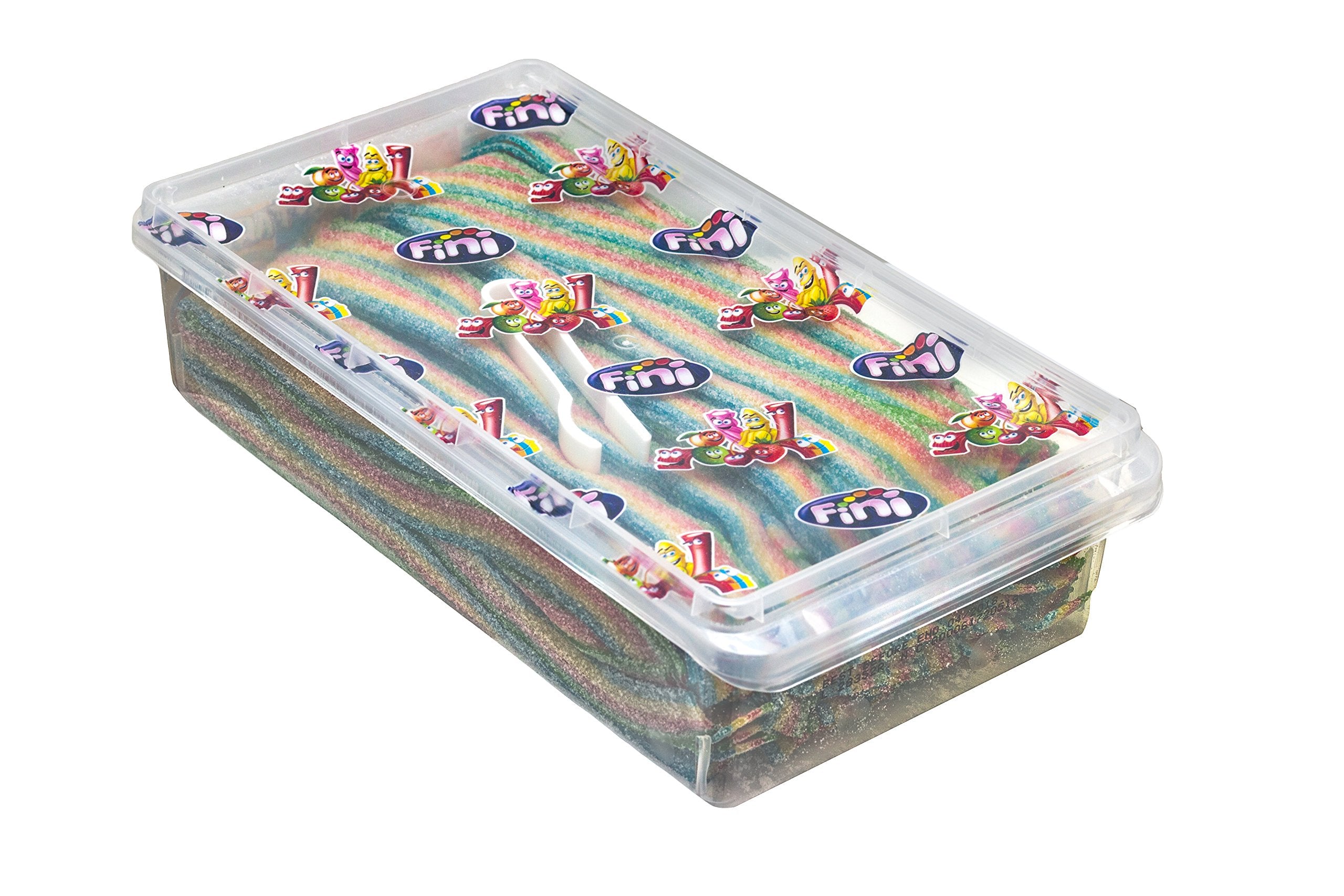 Fini front box showing colorful sour belts and easy bulk access benefit
