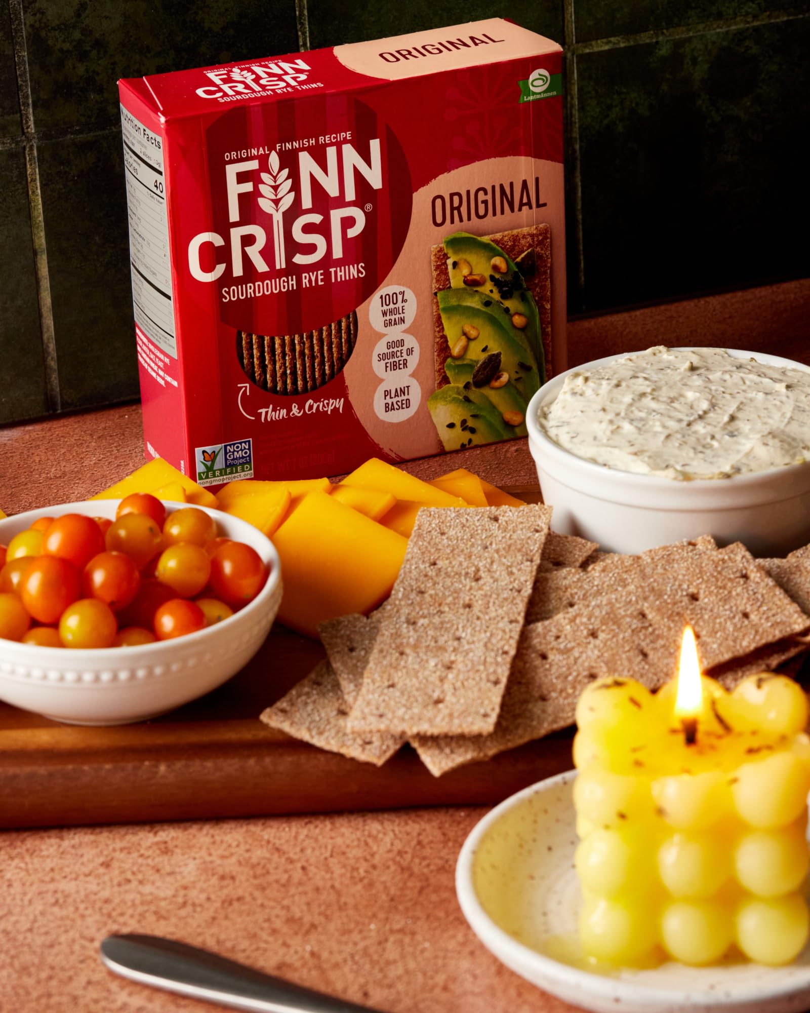 Finn Crisp rye grain ingredients displayed indicating wholegrain nutrition benefit
