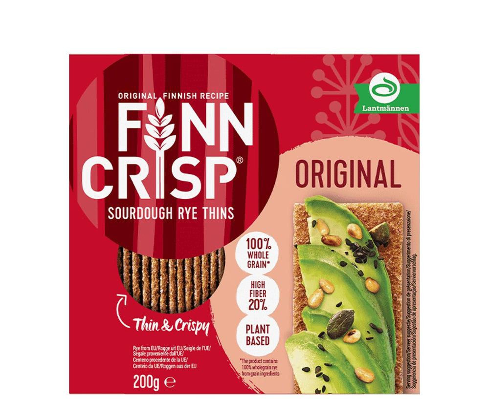 Finn Crisp front box showing original packaging and product benefit convenience