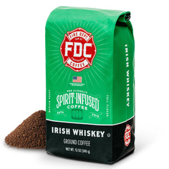 Fire Department Coffee front packaging showing 12 oz bag and brand benefit of small-batch roasting