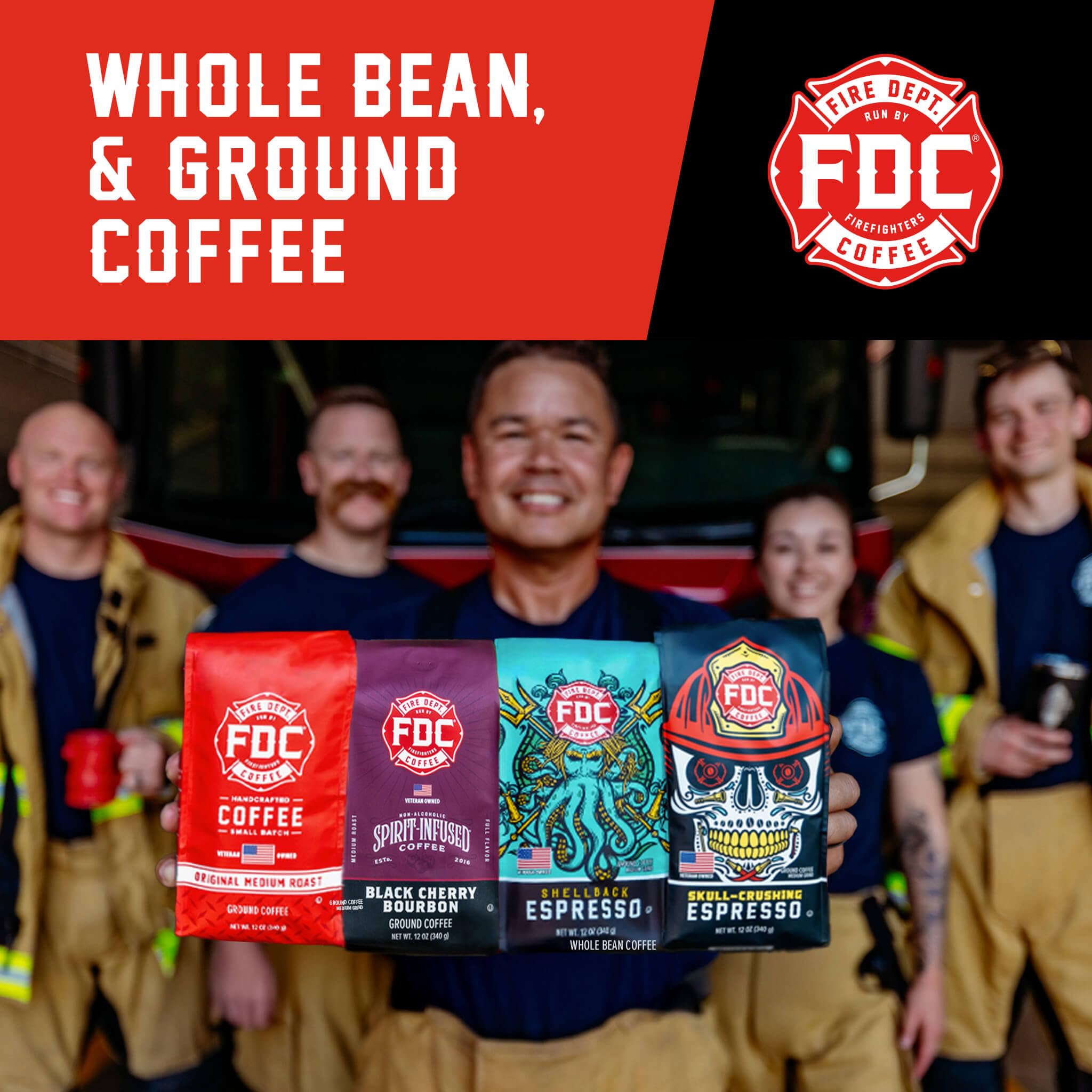 Fire Department Coffee rescue pack staged in kitchen representing everyday brewing convenience