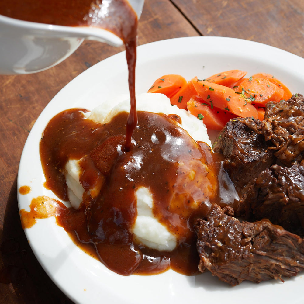Fire & Smoke Society gravy served in kitchen setting showcasing easy convenience