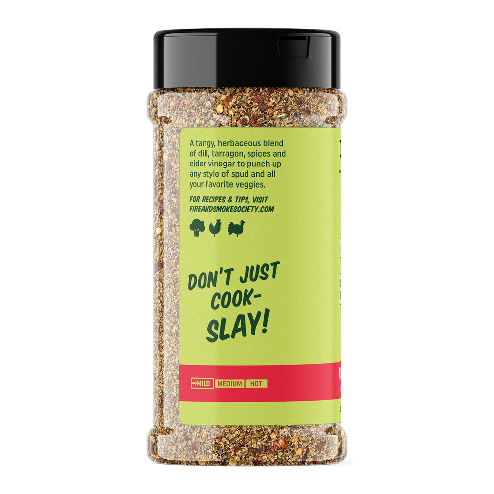 Fire & Smoke Society seasoning being sprinkled at grill, elevates barbecue sides