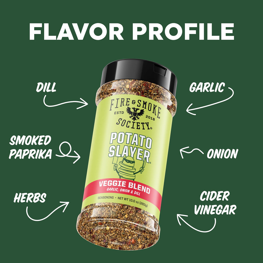 Fire & Smoke Society seasoning on roasted potatoes, adds tangy savory finish