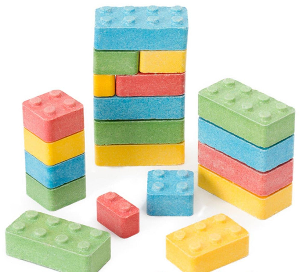 FIRST CLASS VENDING building blox front packaging shows one-pound bag and colorful blocks for easy display