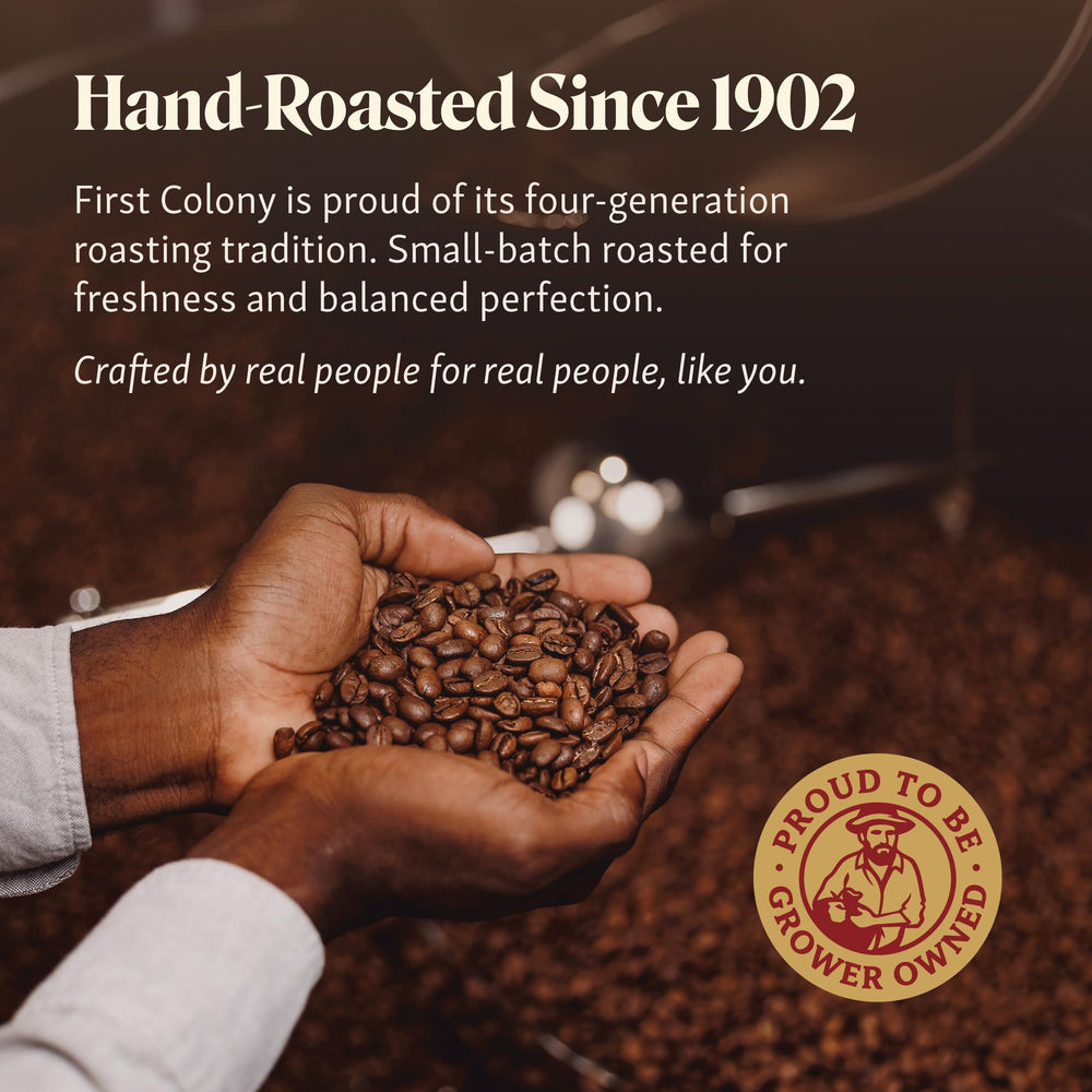 First Colony beans being ground for pour-over, demonstrating clean balanced flavor