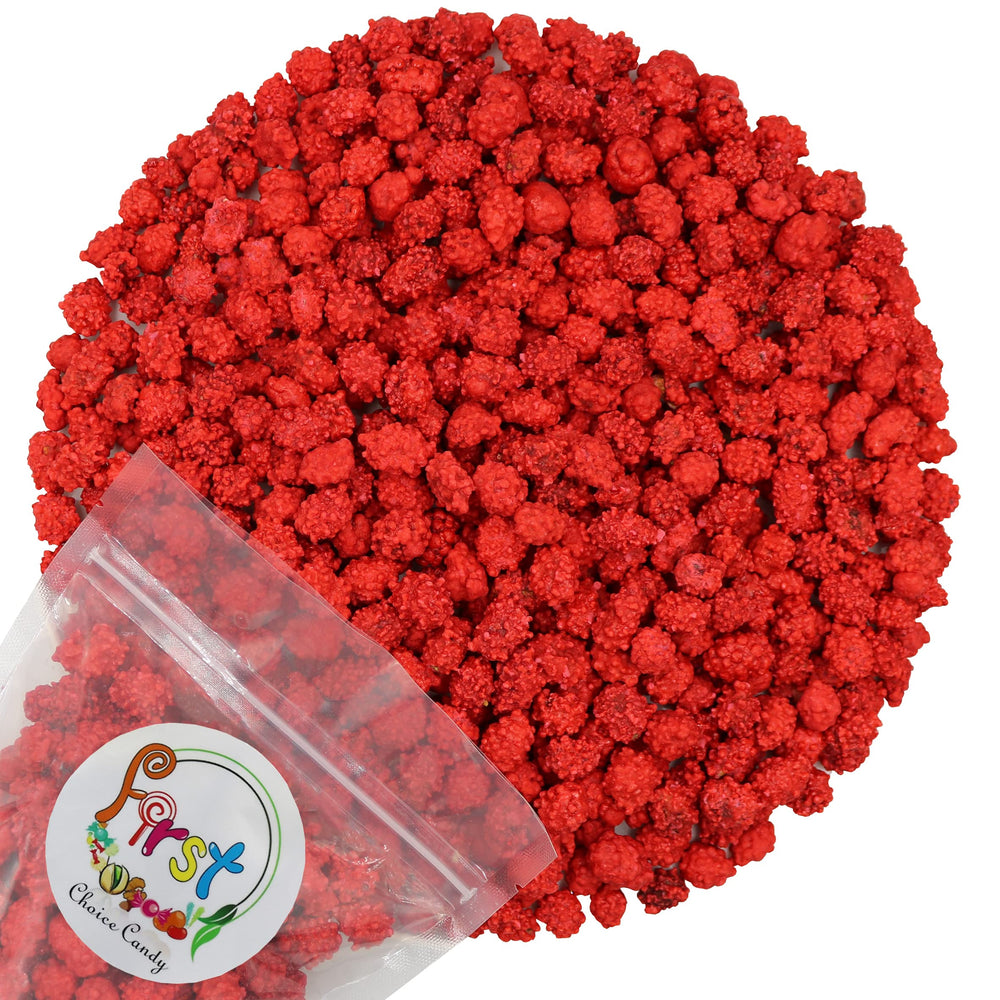 FirstChoiceCandy front packaging showing 5-pound red-coated peanuts and clear label benefit bulk value