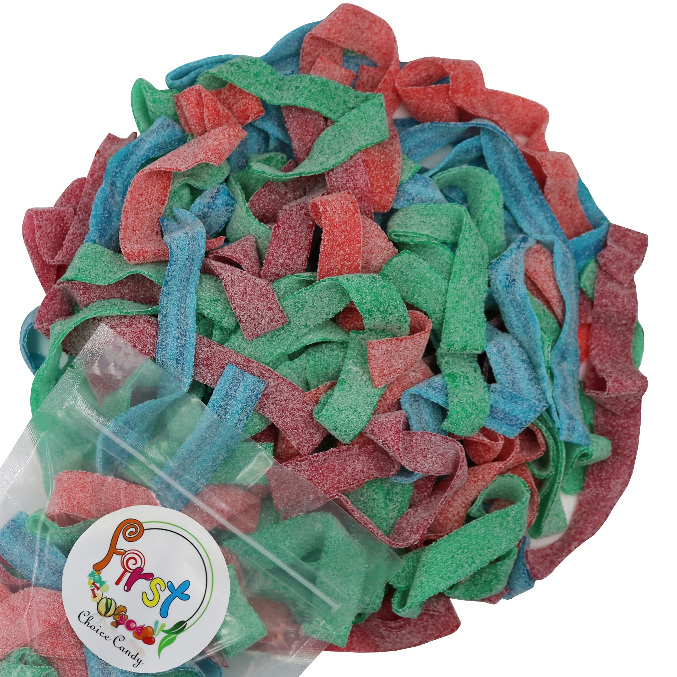 FirstChoiceCandy front packaging showing 2 lb bag and colorful belts, great for parties