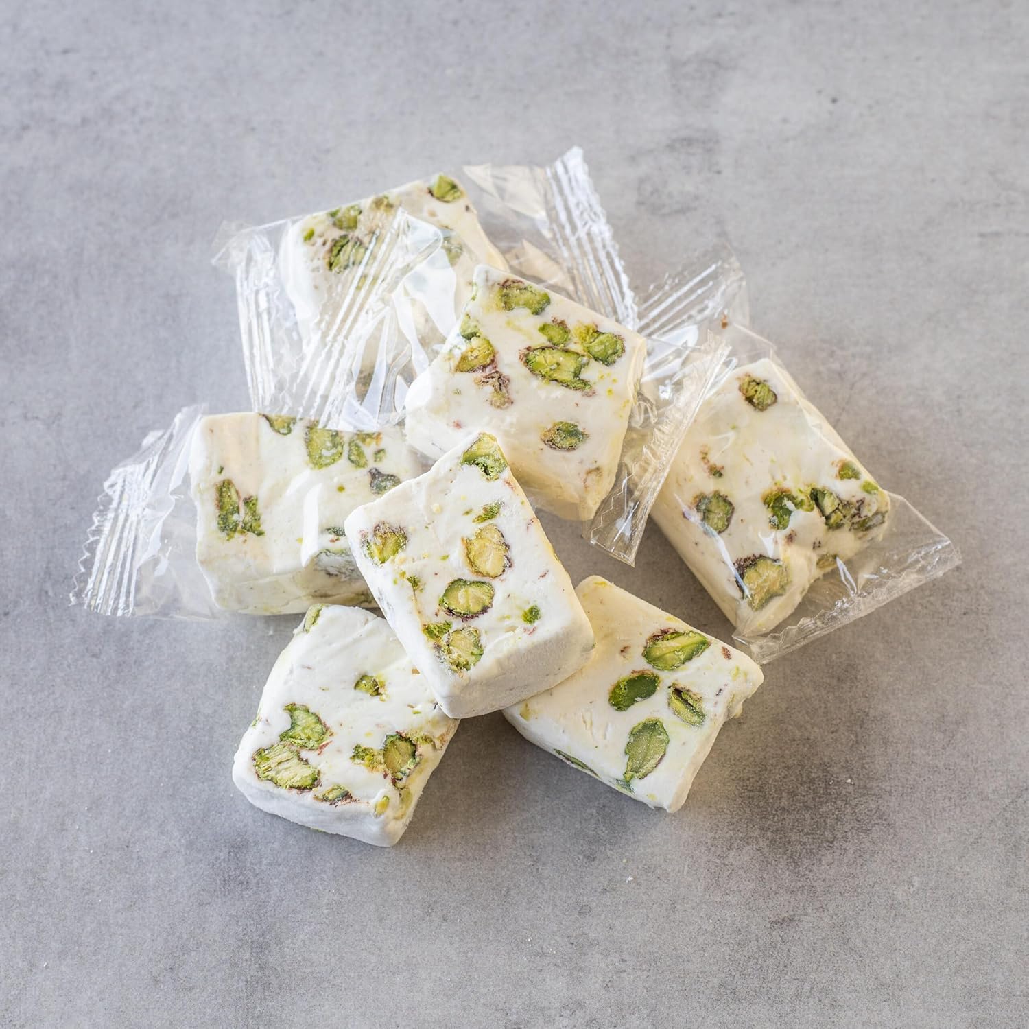 FirstChoiceCandy front packaging of pistachio nougat showing 1 pound bag and branding freshness