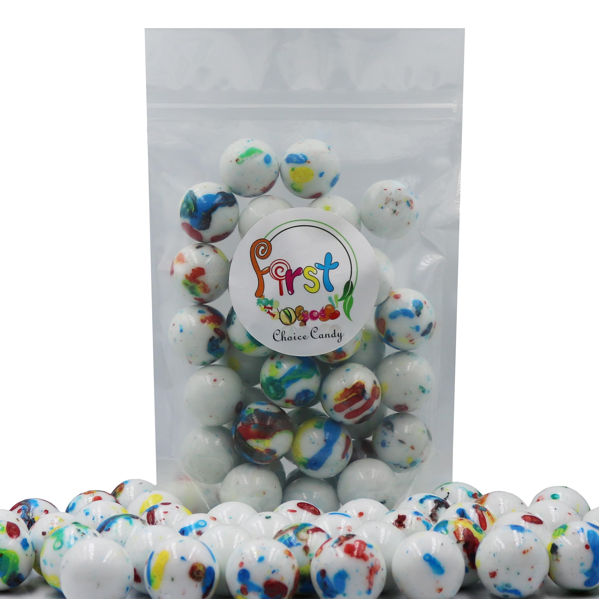 FirstChoiceCandy close-up of jawbreaker texture highlighting glossy shell and color splatters