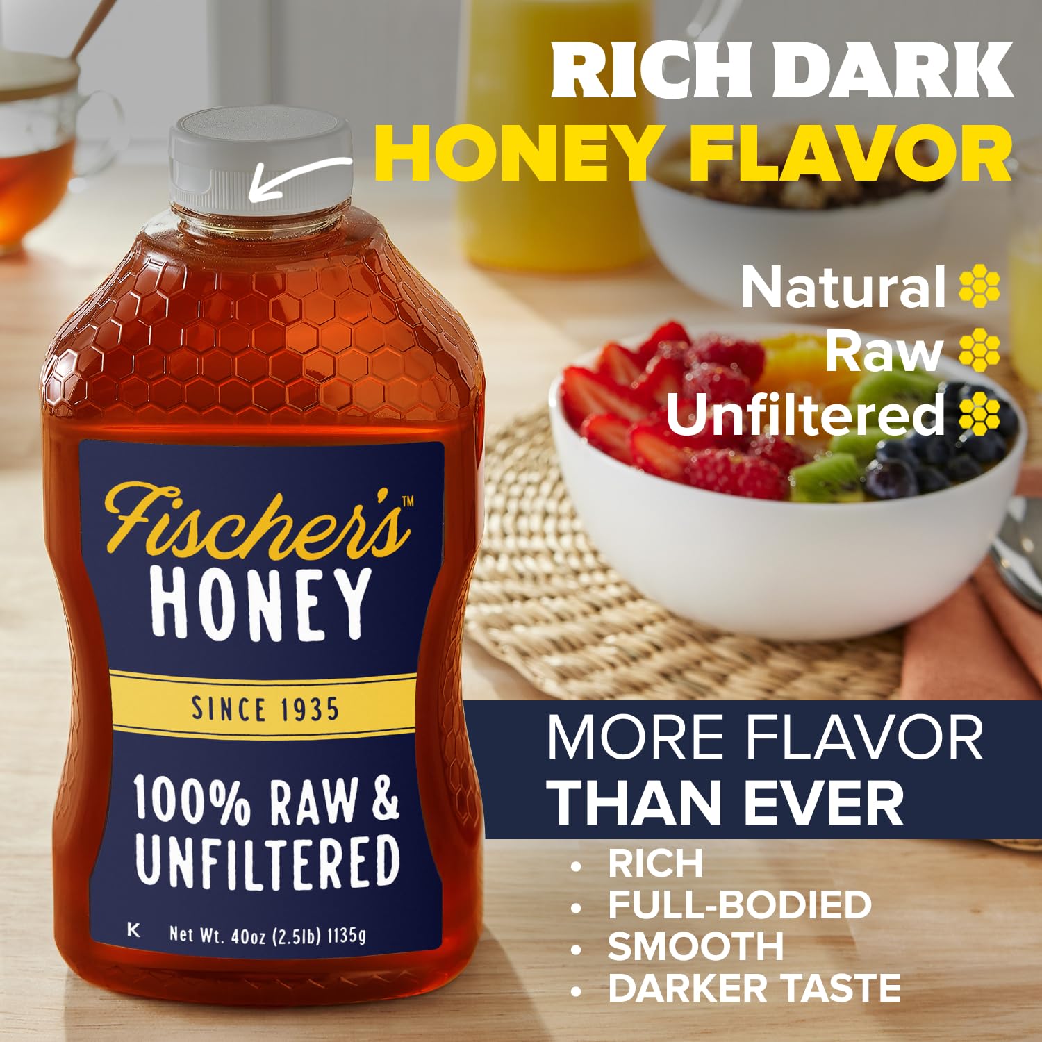 Fischer's label detail highlighting brand heritage and no-additives benefit