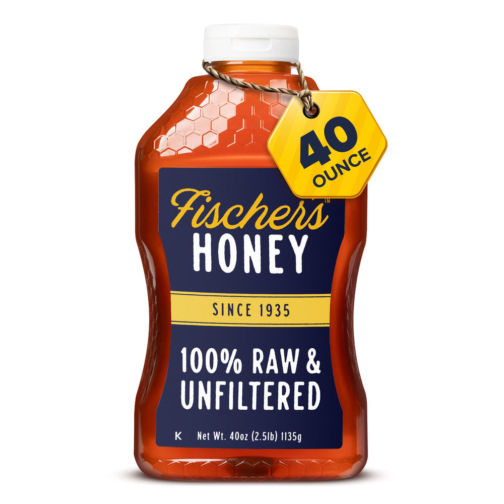 Fischer's front 40 oz bottle showing squeeze-cap convenience and pantry-ready use