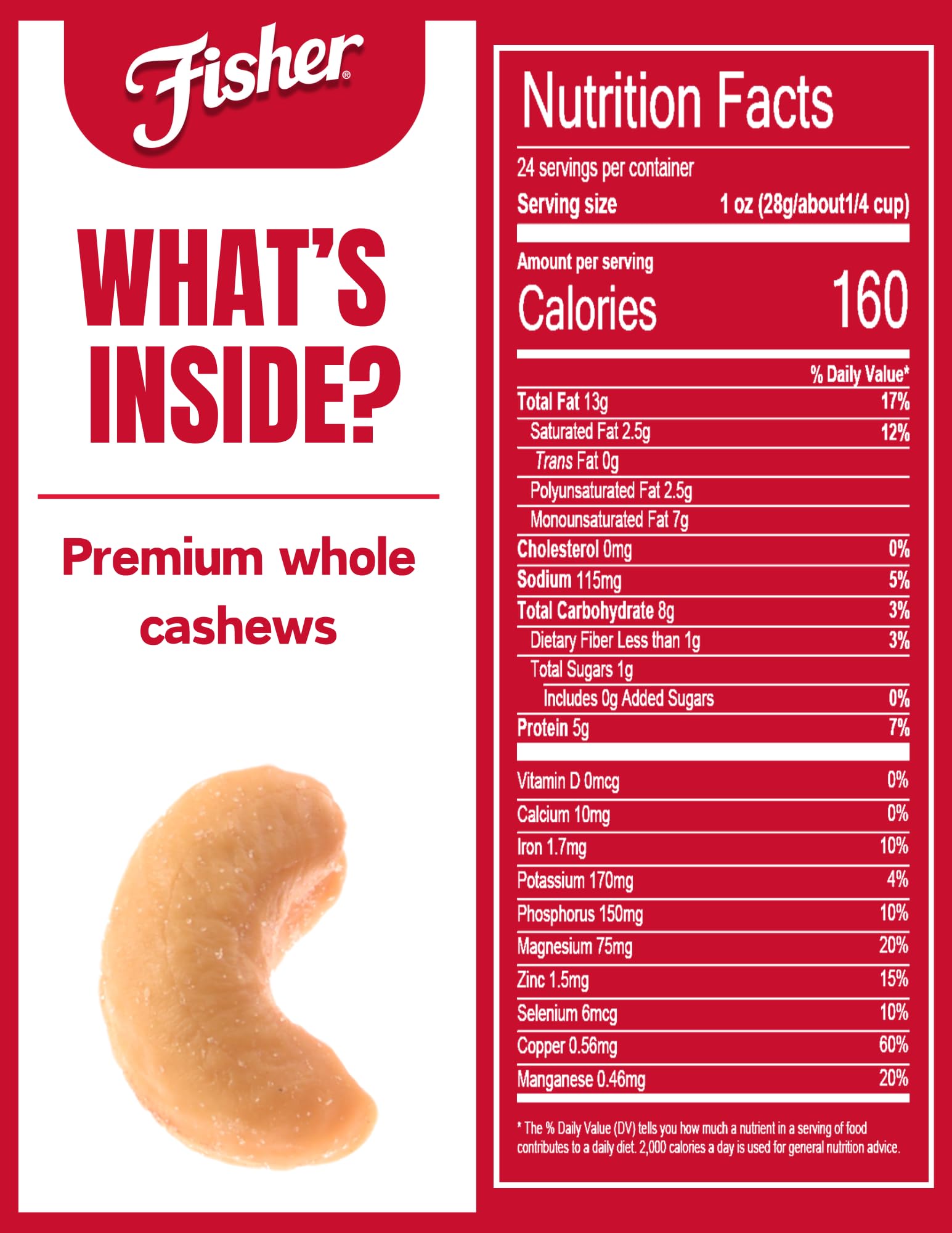 CHEF'S NATURALS close-up of single cashew kernel showcasing crunchy texture and freshness