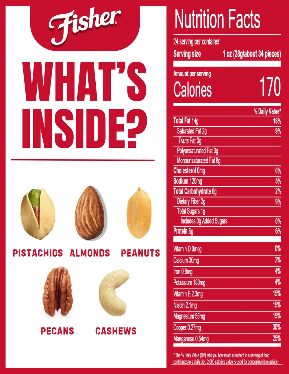CHEF'S NATURALS Fisher close up of mixed nuts texture and roasted crunch for snacking appeal