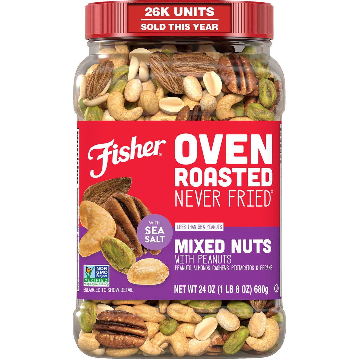 CHEF'S NATURALS Fisher front canister showing 24 ounce packaging and clear label benefit freshness