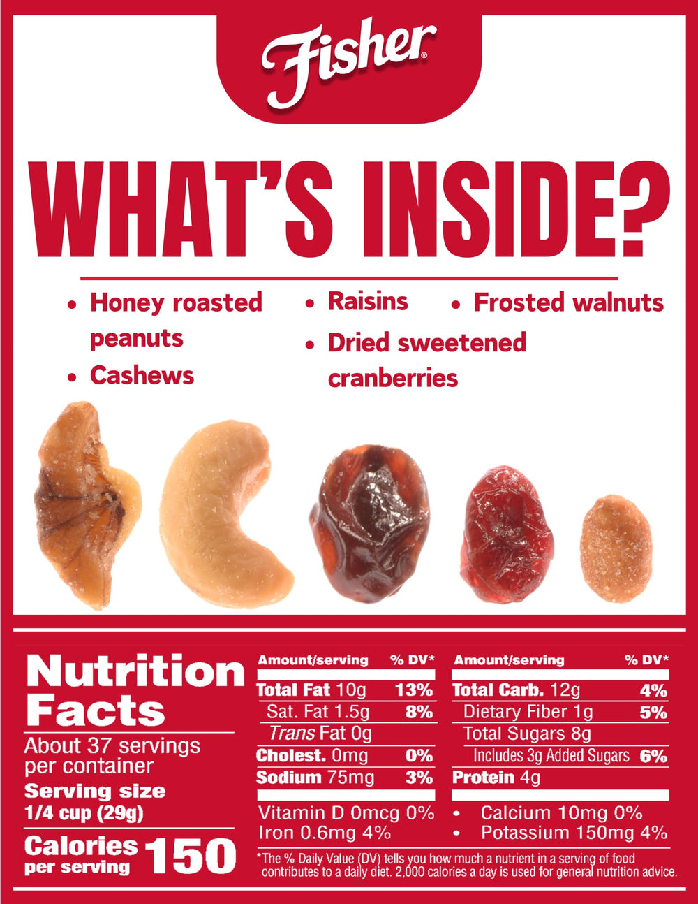 CHEF'S NATURALS Fisher close-up of nuts and fruit texture for appetizing crunch
