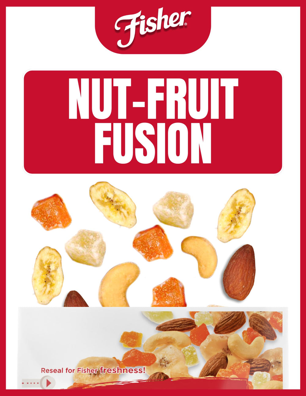 CHEF'S NATURALS open pouch spilling mix to show resealable convenience and ready-to-eat benefit
