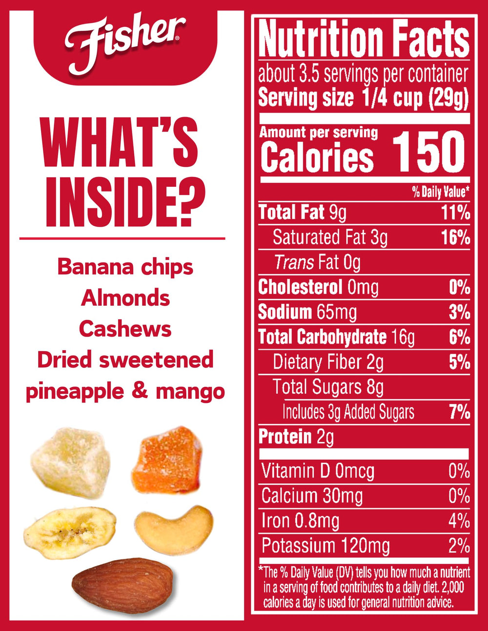 CHEF'S NATURALS close-up of dried pineapple mango banana chips and nuts highlighting texture